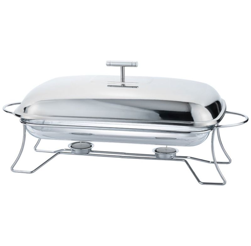 Rechaud De Vidro Mimo Rd23367 9549 Retangular Com Tampa Inox 3l