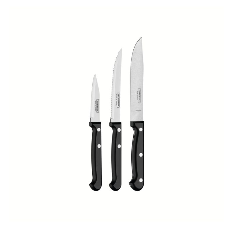 Jogo De Facas 3pcs Tramontina 23899051 Ultracorte Preto