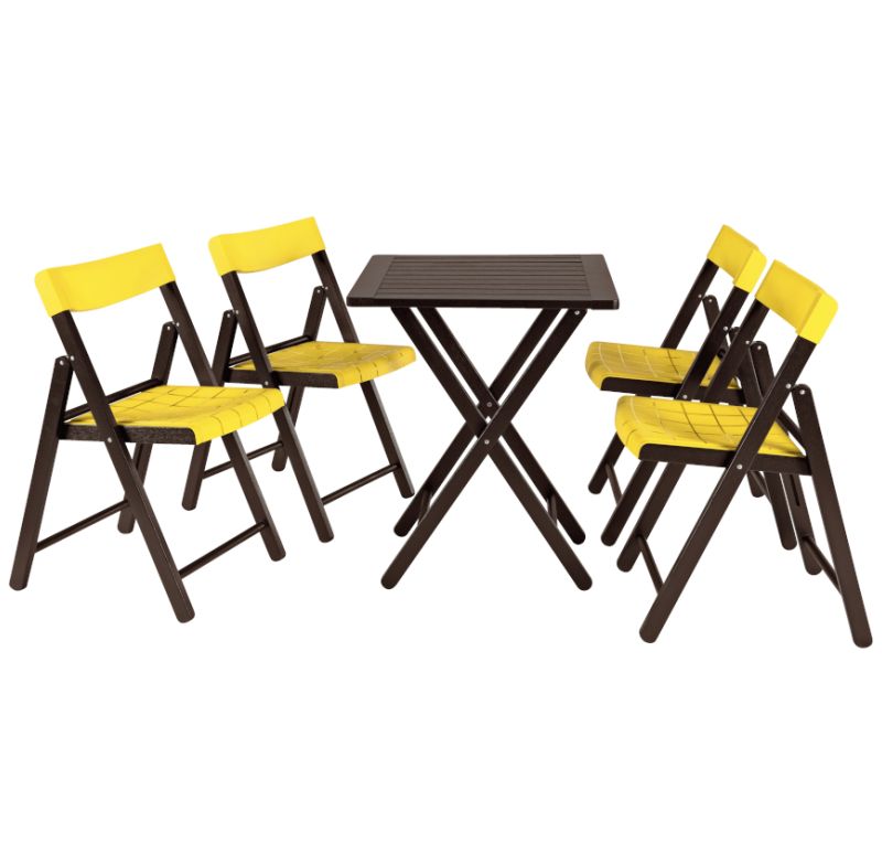 CONJUNTO MESA E CADEIRA POTENZA TRAMONTINA 10630045 EM MADEIRA AMARELO 5 PCS