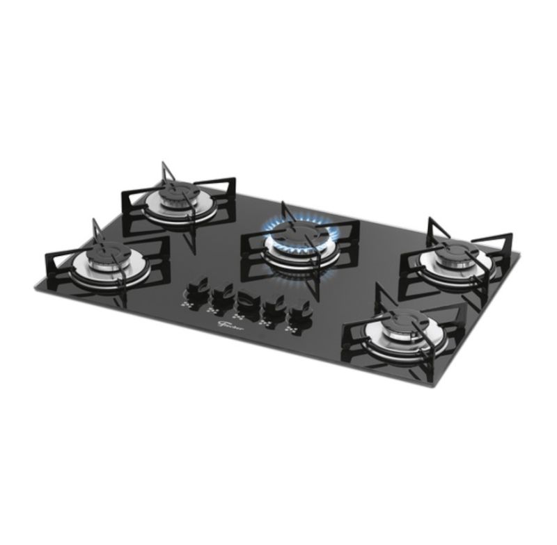 Fogao Cooktop 1642 Fischer 5 Bocasgas Preto Mesa Vidro