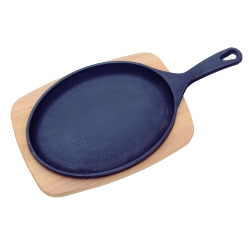 Mix Grill Oval Tramontina 10239638 Em Ferro Fundido Com Base De Madeira