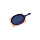 Mix Grill Oval Tramontina 10239638 Em Ferro Fundido Com Base De Madeira
